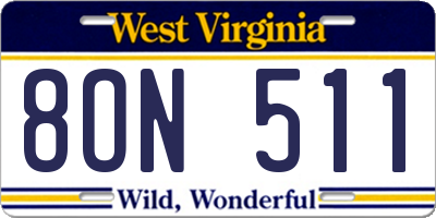 WV license plate 8ON511