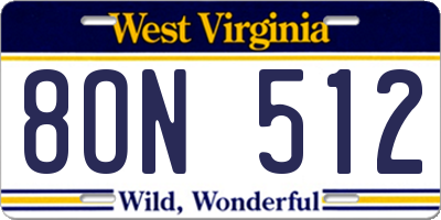 WV license plate 8ON512
