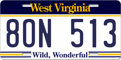 WV license plate 8ON513