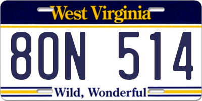 WV license plate 8ON514