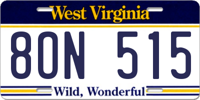 WV license plate 8ON515