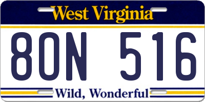 WV license plate 8ON516