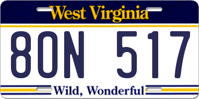 WV license plate 8ON517