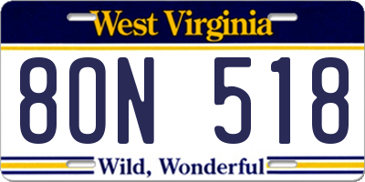 WV license plate 8ON518
