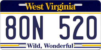 WV license plate 8ON520