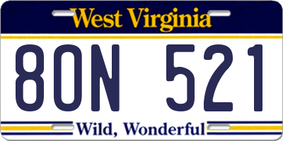WV license plate 8ON521