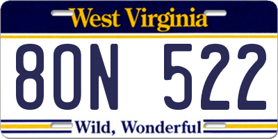 WV license plate 8ON522