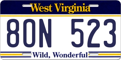 WV license plate 8ON523