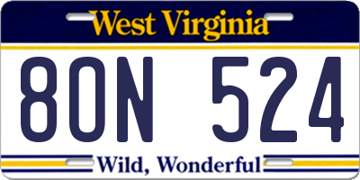 WV license plate 8ON524