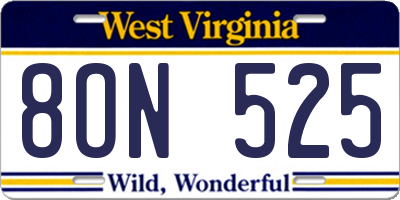 WV license plate 8ON525