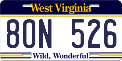 WV license plate 8ON526