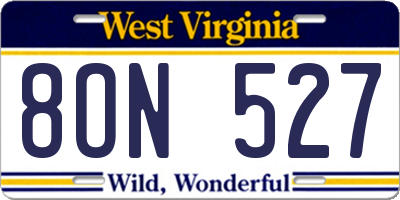 WV license plate 8ON527