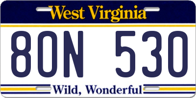 WV license plate 8ON530