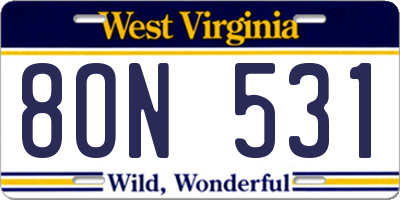 WV license plate 8ON531