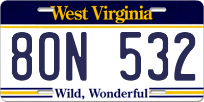 WV license plate 8ON532