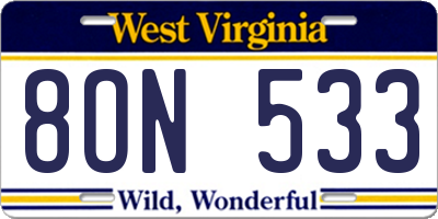 WV license plate 8ON533