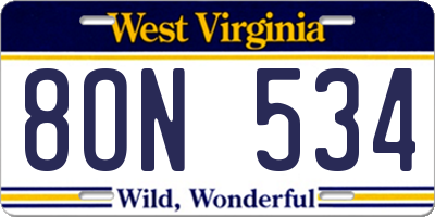 WV license plate 8ON534