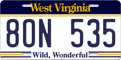 WV license plate 8ON535