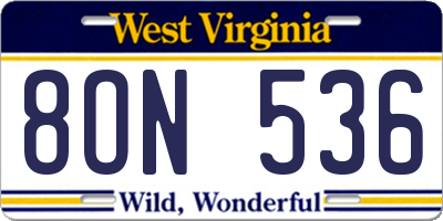WV license plate 8ON536
