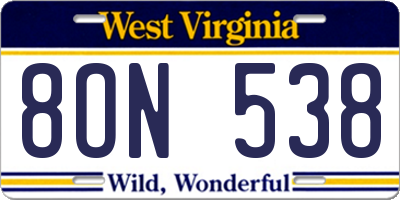WV license plate 8ON538