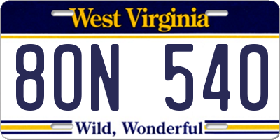 WV license plate 8ON540