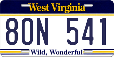 WV license plate 8ON541