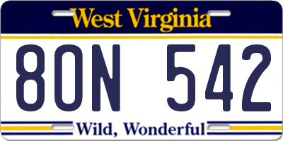 WV license plate 8ON542