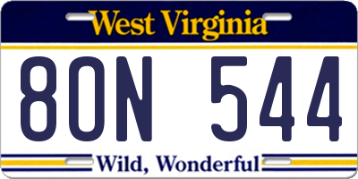 WV license plate 8ON544