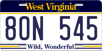 WV license plate 8ON545