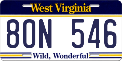 WV license plate 8ON546