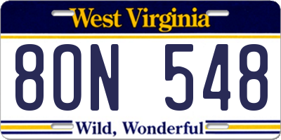 WV license plate 8ON548