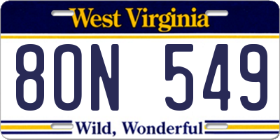 WV license plate 8ON549
