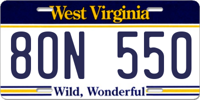 WV license plate 8ON550