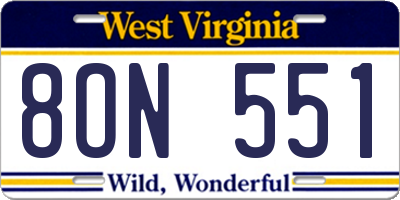 WV license plate 8ON551