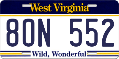 WV license plate 8ON552