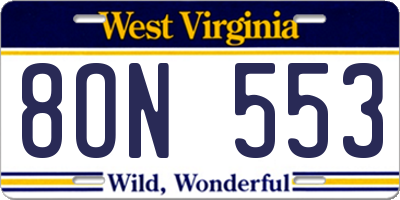 WV license plate 8ON553