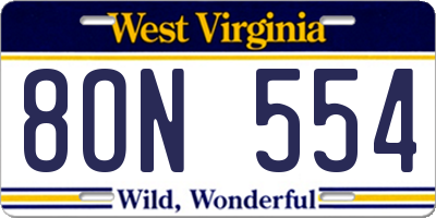 WV license plate 8ON554