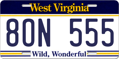 WV license plate 8ON555