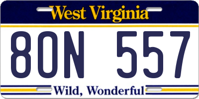 WV license plate 8ON557