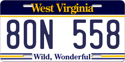 WV license plate 8ON558