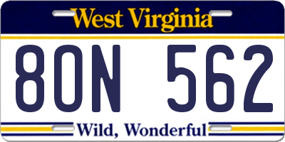 WV license plate 8ON562