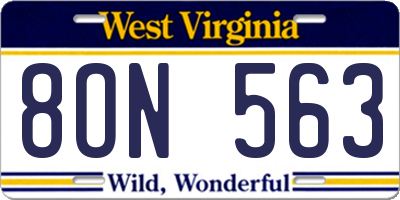 WV license plate 8ON563