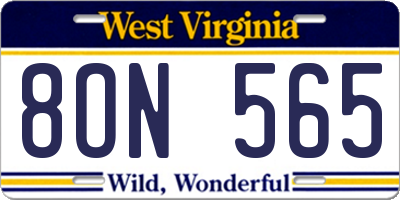 WV license plate 8ON565