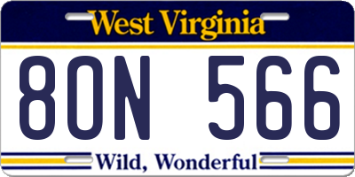 WV license plate 8ON566