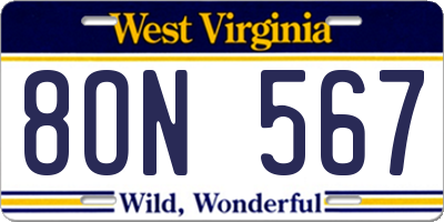 WV license plate 8ON567