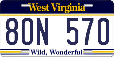 WV license plate 8ON570