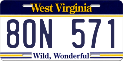 WV license plate 8ON571
