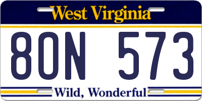 WV license plate 8ON573