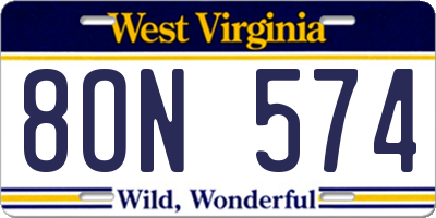 WV license plate 8ON574