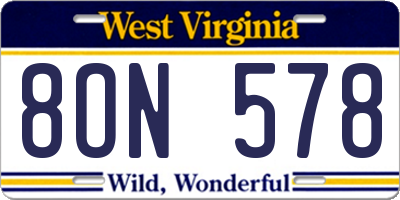 WV license plate 8ON578